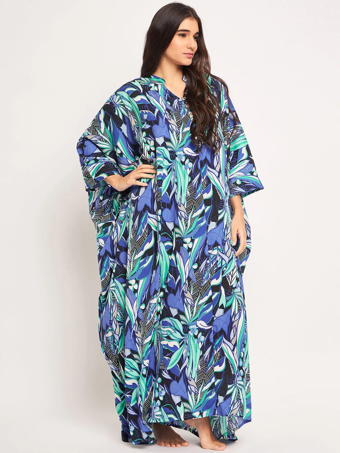 Blue Abstract Printed Freesize Kaftan